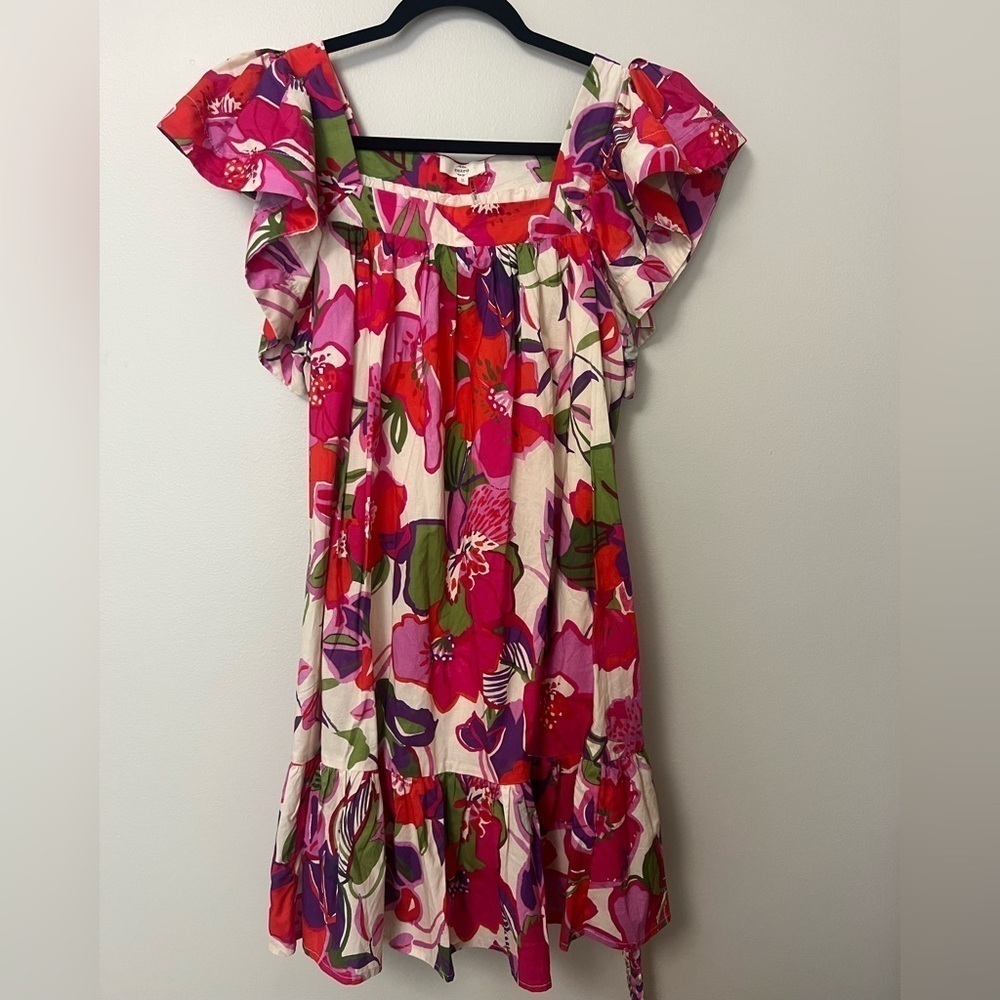 Entro Floral belted babydoll cotton mini dress size S
